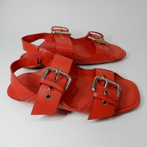 FREE PEOPLE Blossom Buckle Flat SANDALS Size 6.5 Salsa Red Leather NEW $138 - Picture 12 of 12